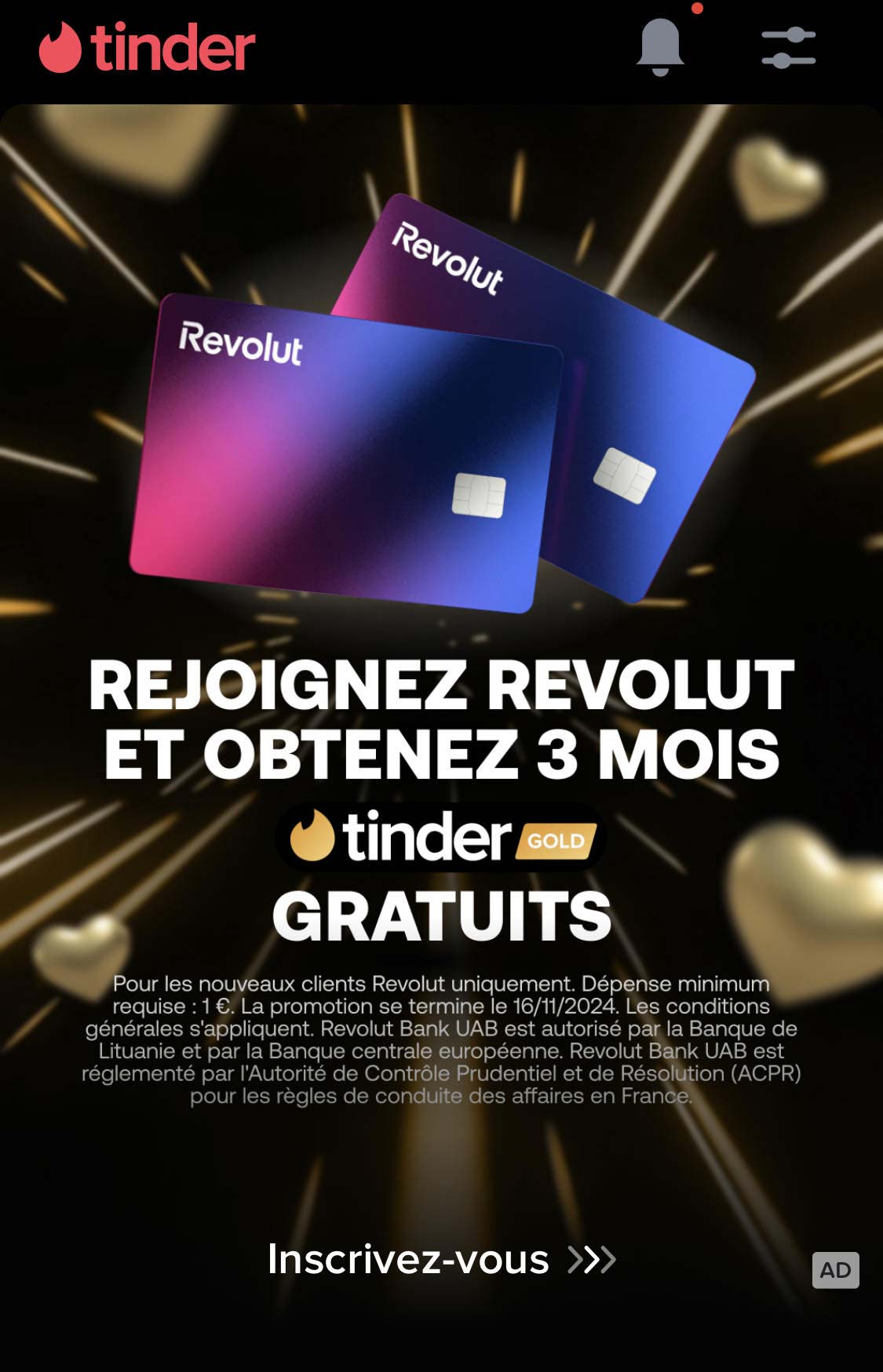 Obtenez Tinder Gold gratuit pendant 3 mois grâce à cette offre